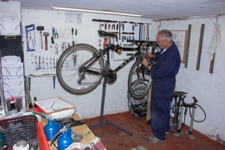 Fixing a bike at Resurrection Bikes