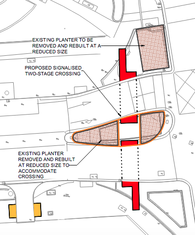 Proposed light-controlled crossing at the Station Parade end of Victoria Avenue