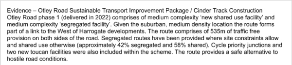 'Hostile road conditions' on Otley Road - extract from NYC active travel self-assessment