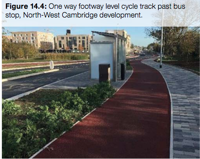 Example of a cycle track and separate footway
