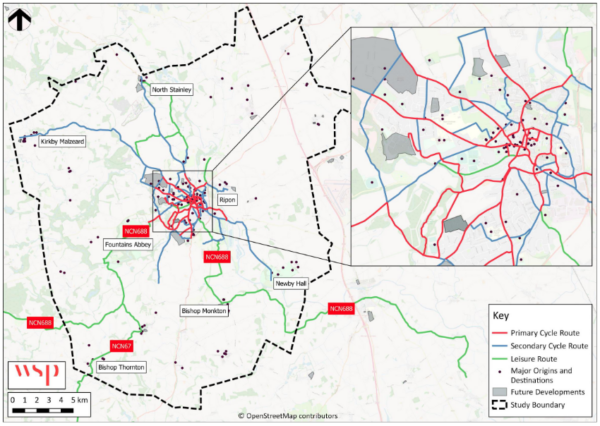 More detailed Ripon cycling priorities map