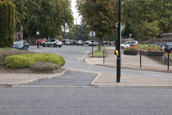 Fragment of cycle track with bollard removed